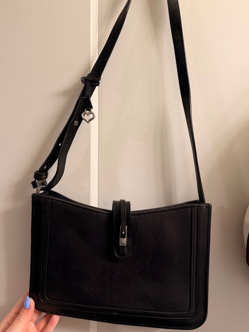 Brighton Black Leather Crossbody with Heart Charm